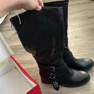 Black leather riding boots